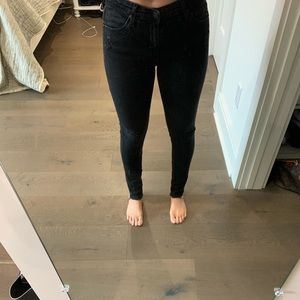 AG Distressed Black Jeans “The Middi Ankle”